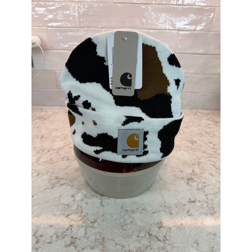 Carhartt Madison Logo Cap Cow Print Beanie Knit Hat NWT White Black Brown OS